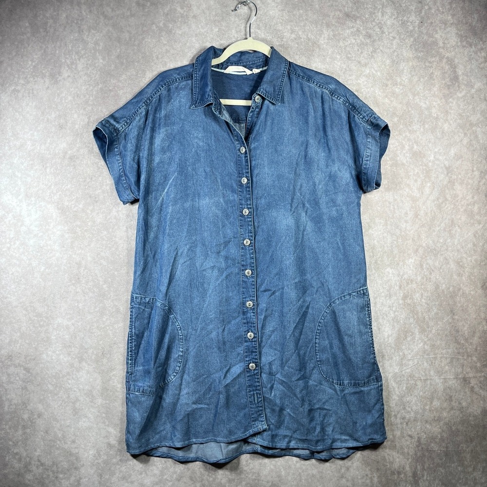 Soft Surroundings Shirt Dress Womens Small Blue Chambray Button Front Casual